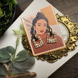 Geometric Cream and Gold Plated Earrings